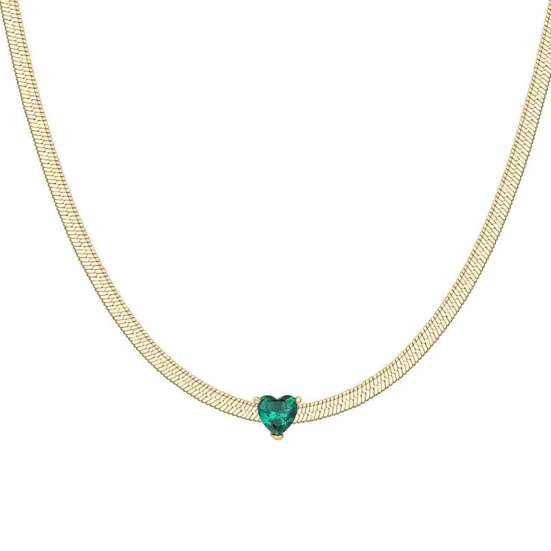 COLLANA DONNA IN ACCIAIO COLORE ORO CON ZIRCONE VERDE