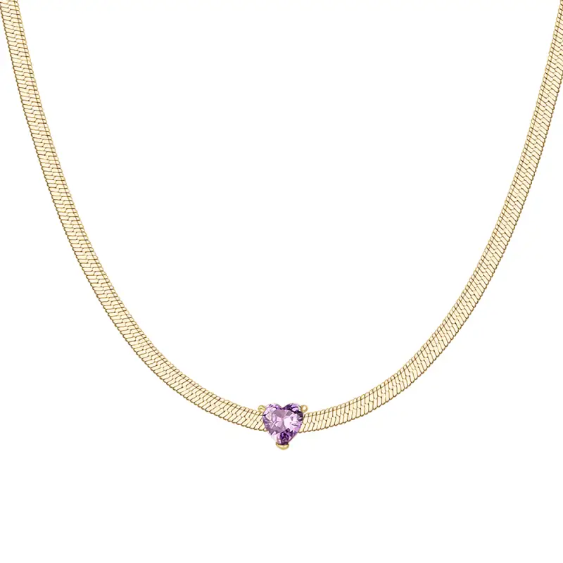 COLLANA DONNA IN ACCIAIO COLORE ORO CON ZIRCONE VIOLA