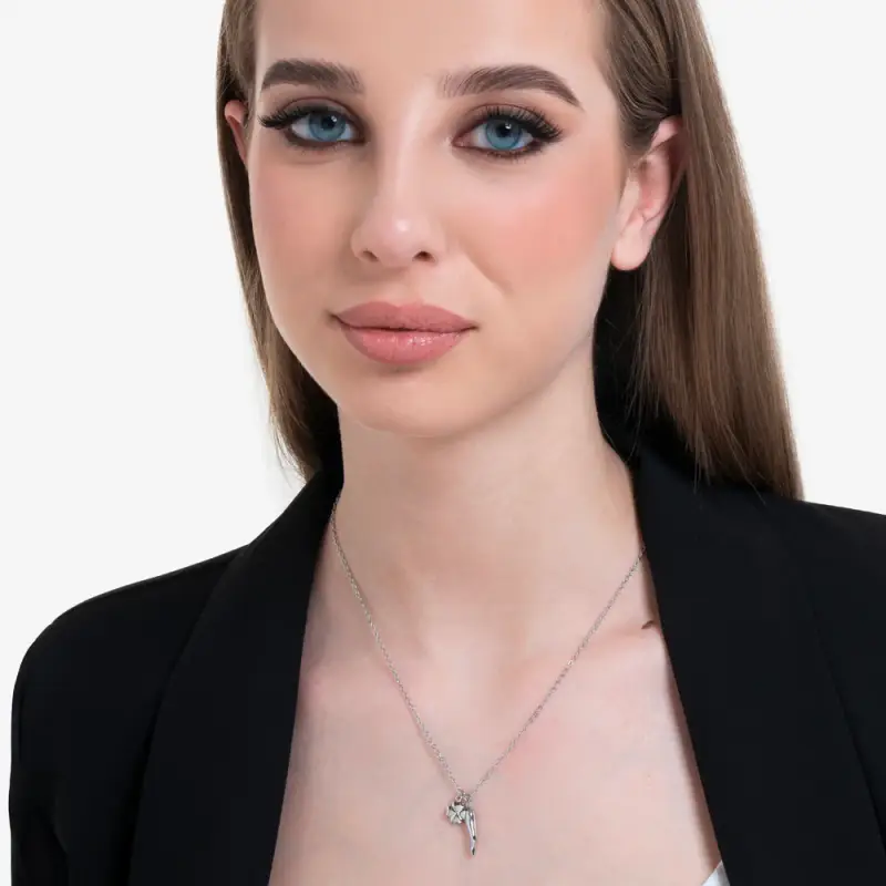 COLLANA DONNA IN ACCIAIO CON CORNO E QUADRIFOGLIO miniatura 3