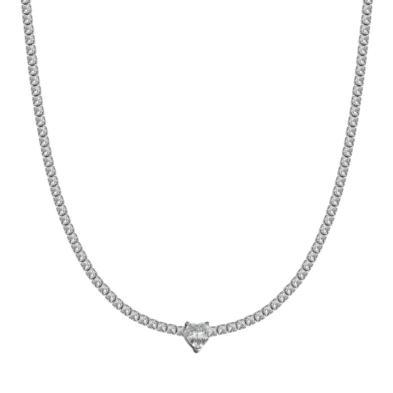 COLLANA DONNA IN ACCIAIO CON CRISTALLI BIANCHI E CUORE CRISTALLO, Rosa