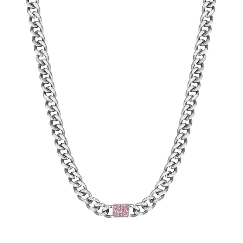 COLLANA DONNA IN ACCIAIO CON CRISTALLI FUCSIA