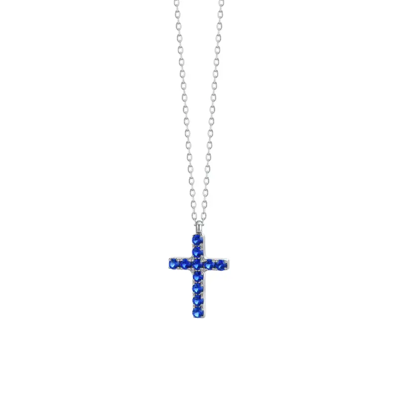 COLLANA DONNA IN ACCIAIO CON CROCE E ZIRCONI BLU