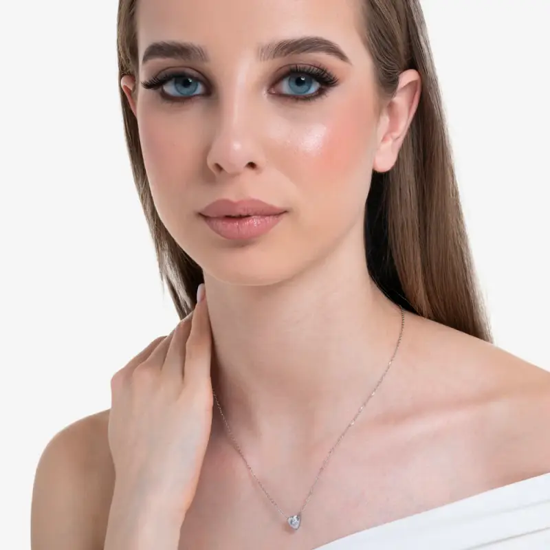 COLLANA DONNA IN ACCIAIO CON CUORE CRISTALLO BIANCO miniatura 3