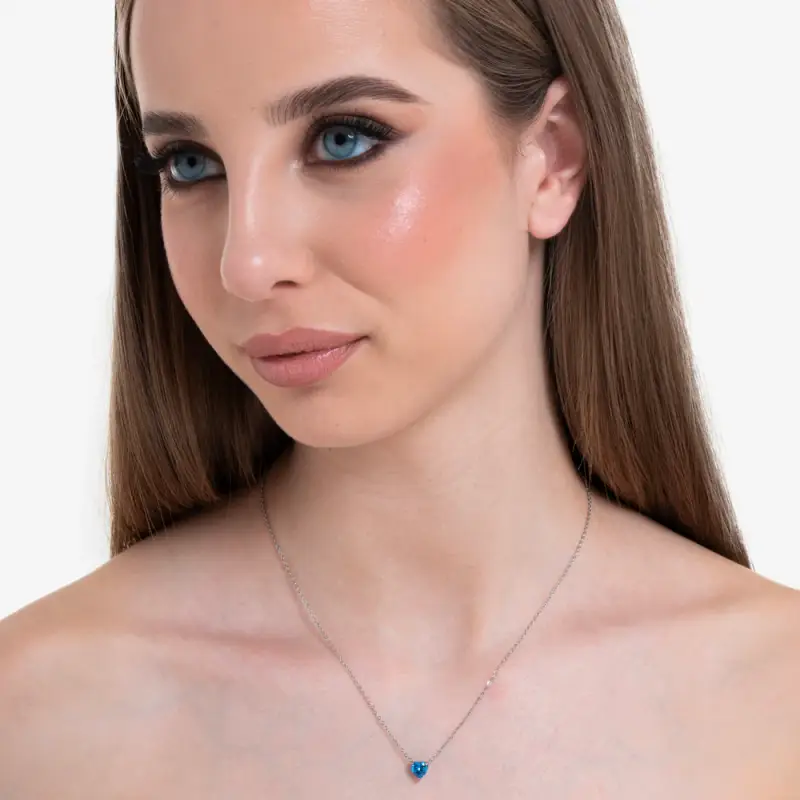 COLLANA DONNA IN ACCIAIO CON CUORE CRISTALLO BLU miniatura 3