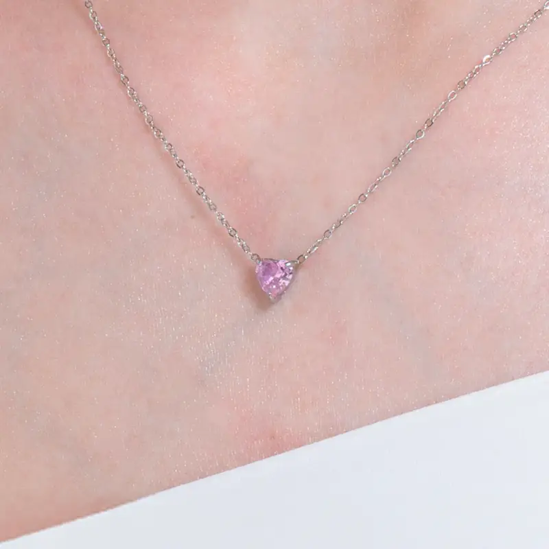 COLLANA DONNA IN ACCIAIO CON CUORE CRISTALLO ROSA miniatura 2