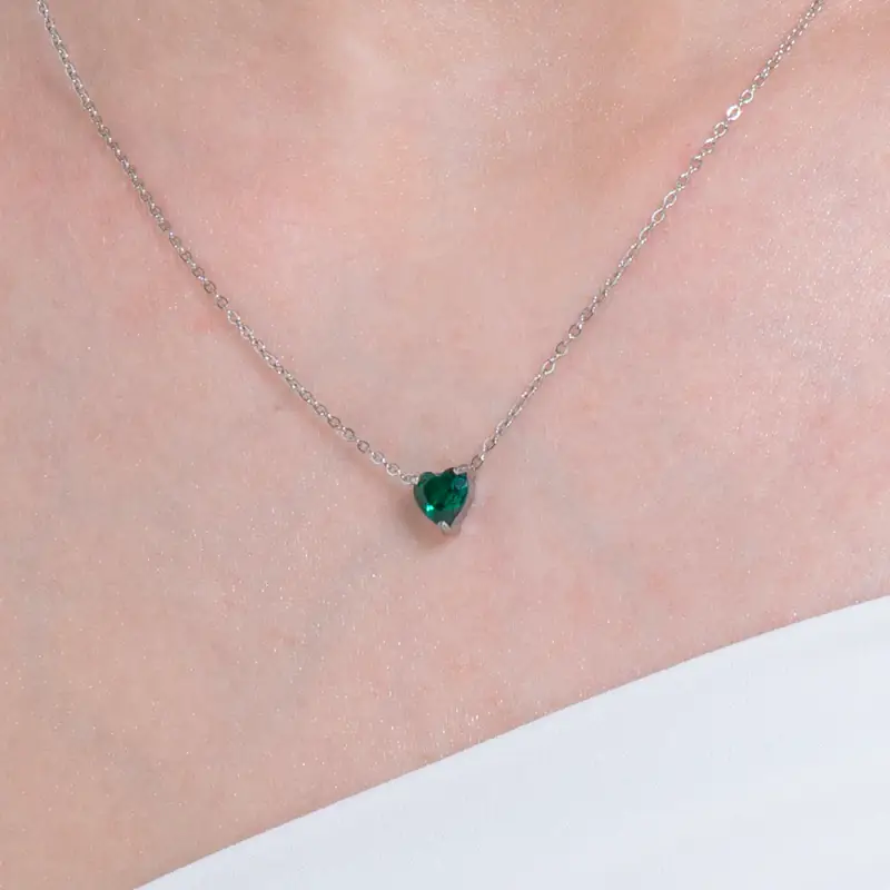 COLLANA DONNA IN ACCIAIO CON CUORE CRISTALLO VERDE miniatura 2
