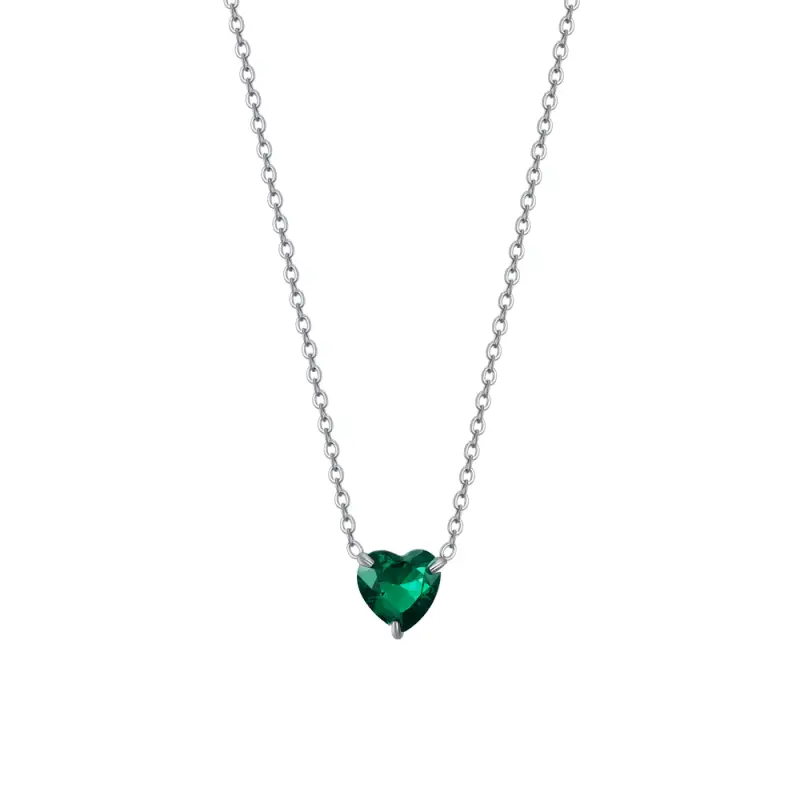 COLLANA DONNA IN ACCIAIO CON CUORE CRISTALLO VERDE