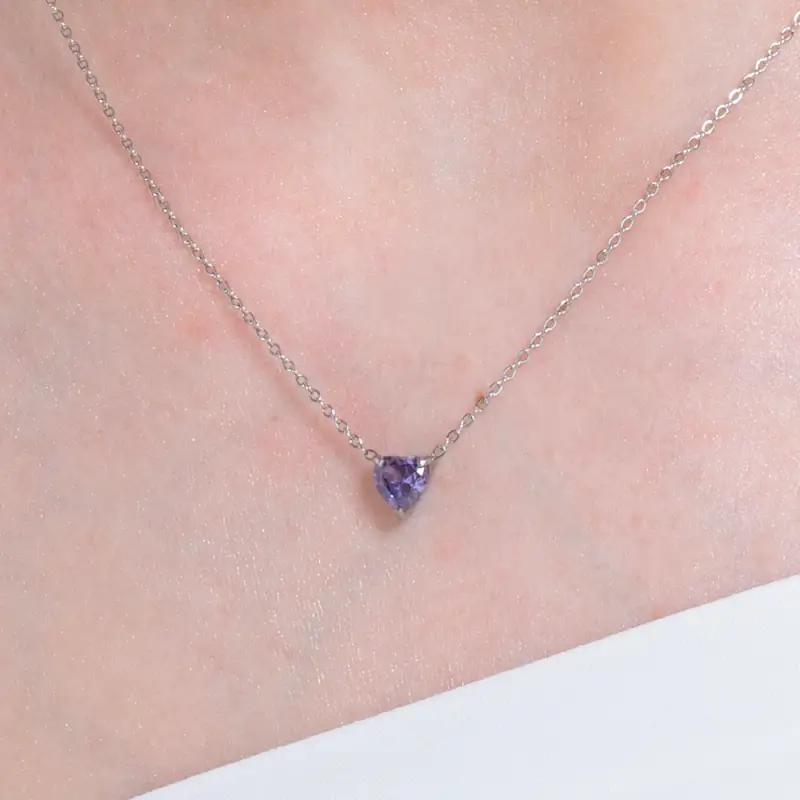 COLLANA DONNA IN ACCIAIO CON CUORE CRISTALLO VIOLA miniatura 2
