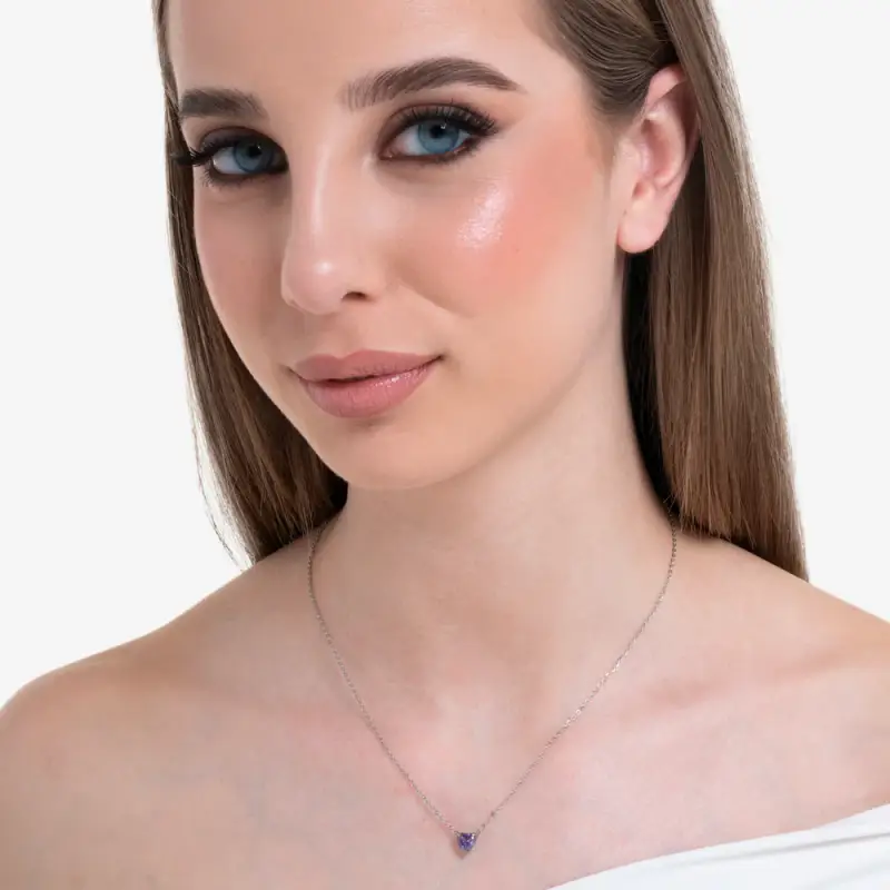 COLLANA DONNA IN ACCIAIO CON CUORE CRISTALLO VIOLA miniatura 3