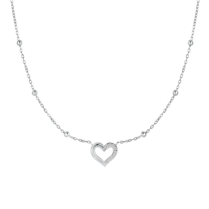 COLLANA DONNA IN ACCIAIO CON CUORE E PUNTI LUCE IN ZIRCONE BIANCO