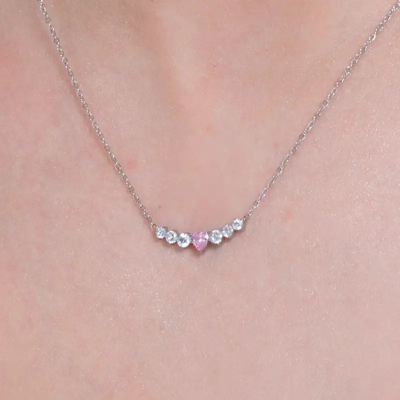 COLLANA DONNA IN ACCIAIO CON CUORE ROSA E CRISTALLI BIANCHI miniatura 2