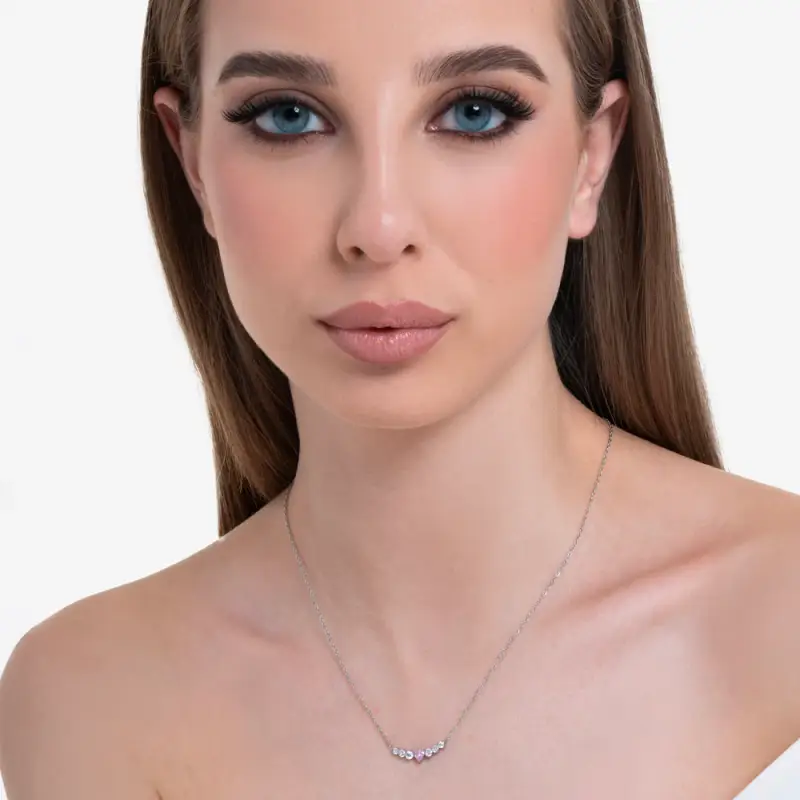 COLLANA DONNA IN ACCIAIO CON CUORE ROSA E CRISTALLI BIANCHI miniatura 3