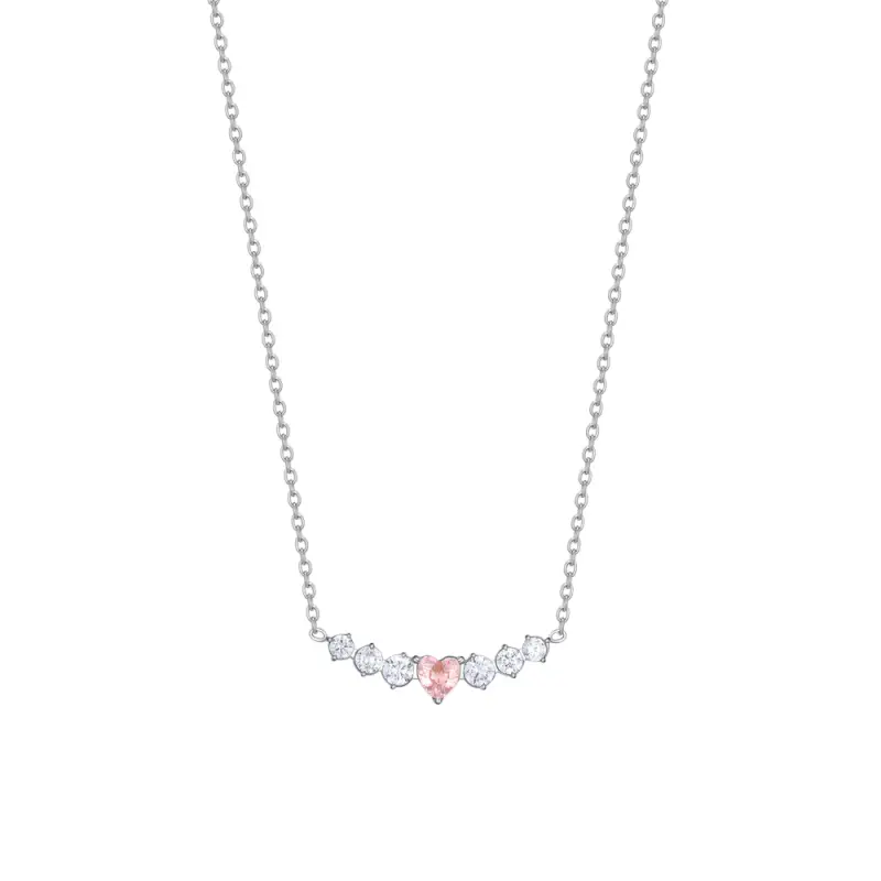 COLLANA DONNA IN ACCIAIO CON CUORE ROSA E CRISTALLI BIANCHI