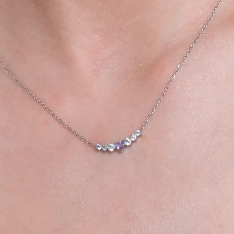 COLLANA DONNA IN ACCIAIO CON CUORE VIOLA E CRISTALLI BIANCHI miniatura 2