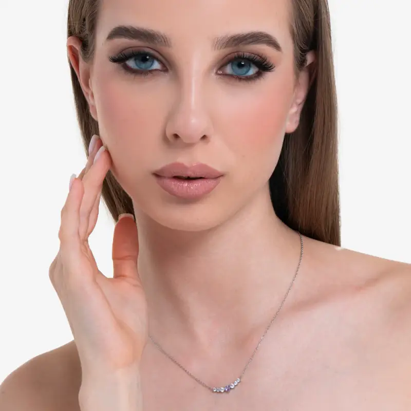 COLLANA DONNA IN ACCIAIO CON CUORE VIOLA E CRISTALLI BIANCHI miniatura 3