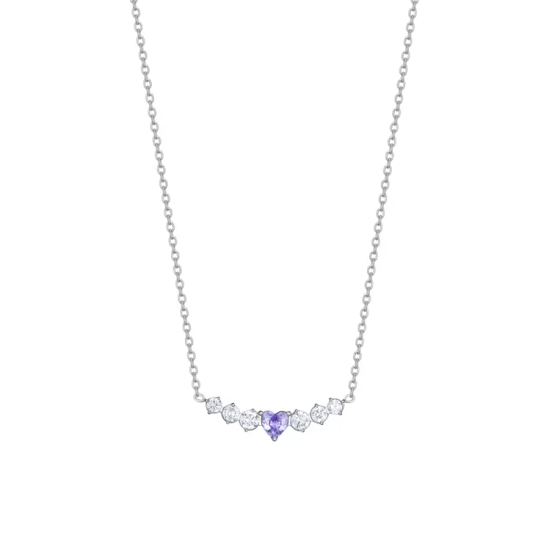 COLLANA DONNA IN ACCIAIO CON CUORE VIOLA E CRISTALLI BIANCHI