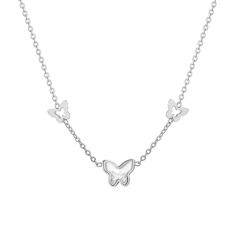 COLLANA DONNA IN ACCIAIO CON CUORI E ZIRCONE ROSA