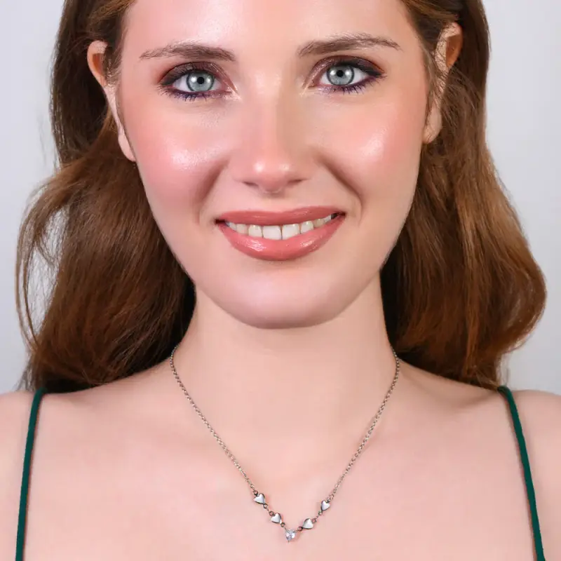 COLLANA DONNA IN ACCIAIO CON CUORI E ZIRCONI BIANCHI miniatura 3