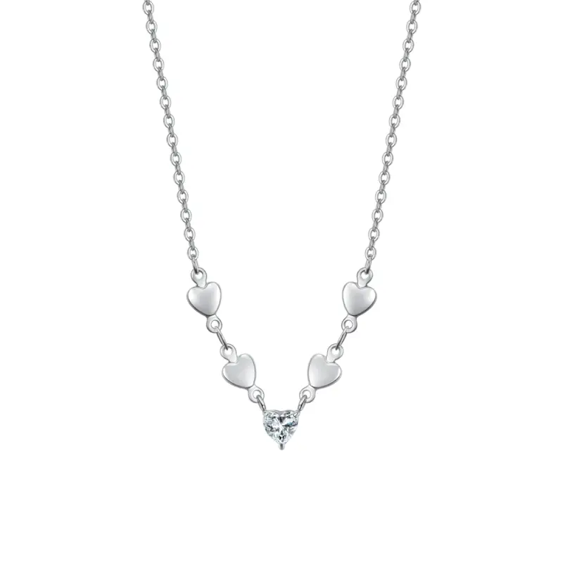 COLLANA DONNA IN ACCIAIO CON CUORI E ZIRCONI BIANCHI