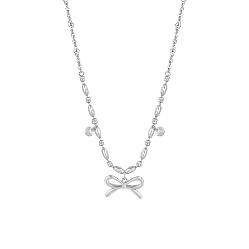 COLLANA DONNA IN ACCIAIO CON FIOCCO E ZIRCONI BIANCHI