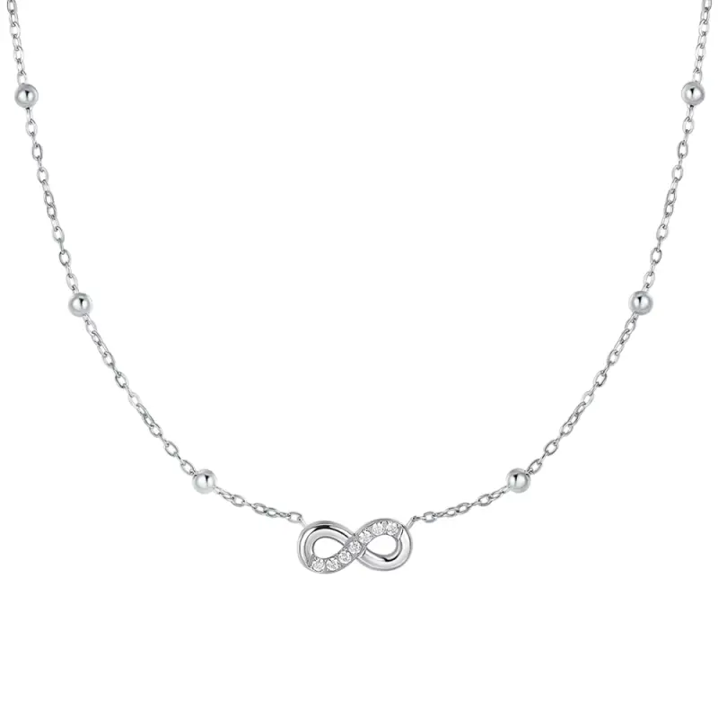 COLLANA DONNA IN ACCIAIO CON INFINITO E PUNTI LUCE DI ZIRCONE BIANCO