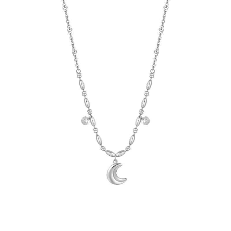 COLLANA DONNA IN ACCIAIO CON LUNA E ZIRCONI BIANCHI