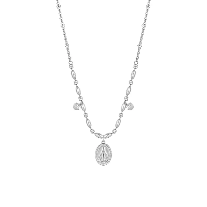 COLLANA DONNA IN ACCIAIO CON MADONNINA MIRACOLOSA E ZIRCONI BIANCHI