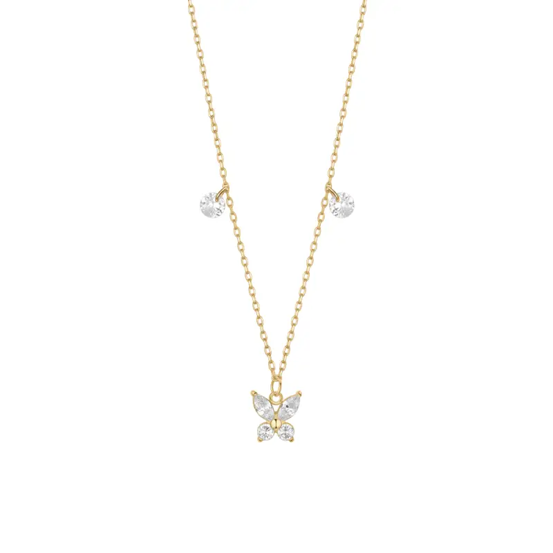 COLLANA DONNA IN ACCIAIO CON PENDENTE FARFALLA ED ALI ZIRCONE BIANCO COLORE ORO