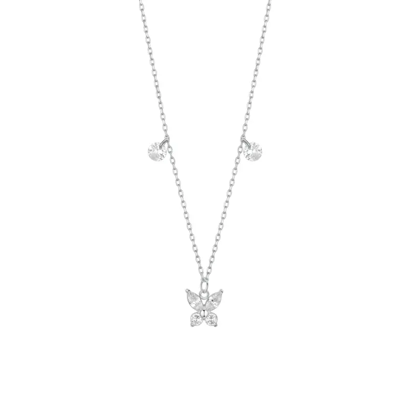 COLLANA DONNA IN ACCIAIO CON PENDENTE FARFALLA ED ALI ZIRCONE BIANCO