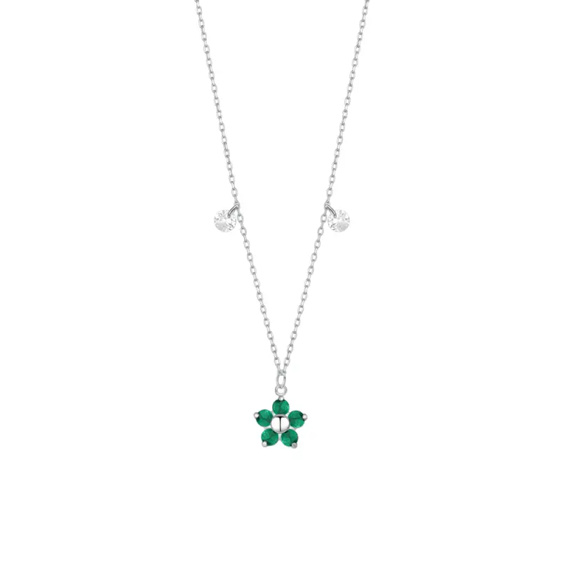 COLLANA DONNA IN ACCIAIO CON PENDENTE FIORE CON E PETALI ZIRCONE VERDE