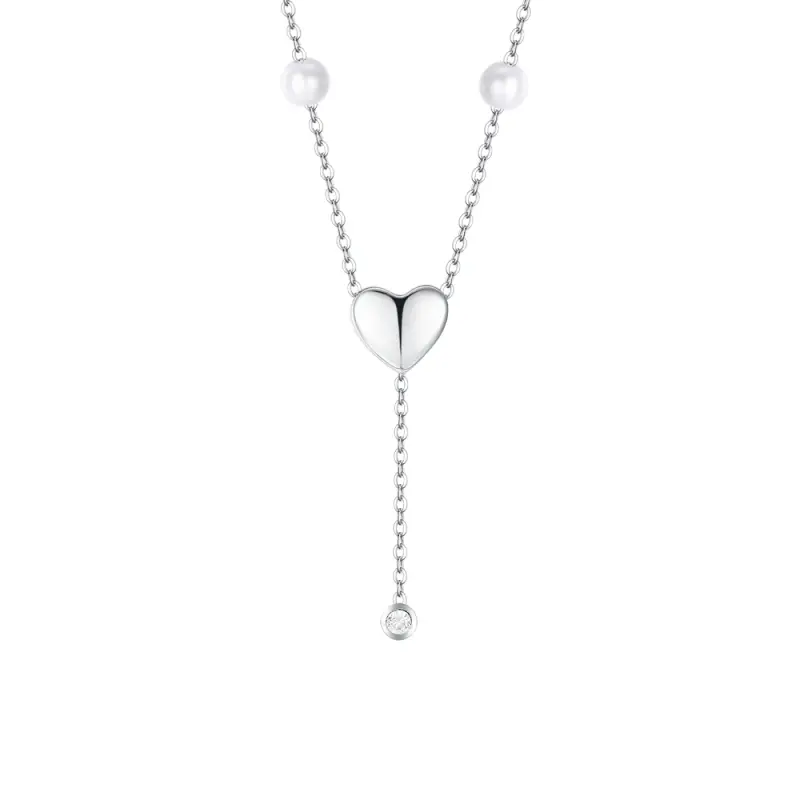 COLLANA DONNA IN ACCIAIO CON PERLE, CUORE E ZIRCONE BIANCO