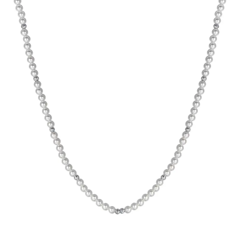 COLLANA DONNA IN ACCIAIO CON PERLE ED ELEMENTI IN ACCIAIO