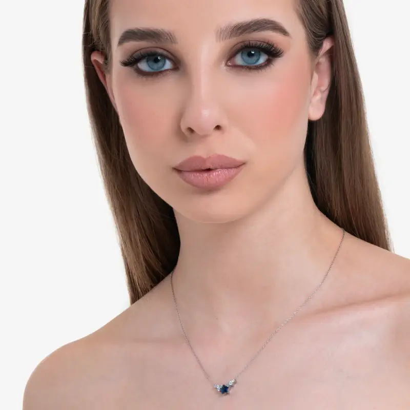 COLLANA DONNA IN ACCIAIO CON STELLA BLU E CRISTALLI BIANCHI miniatura 3