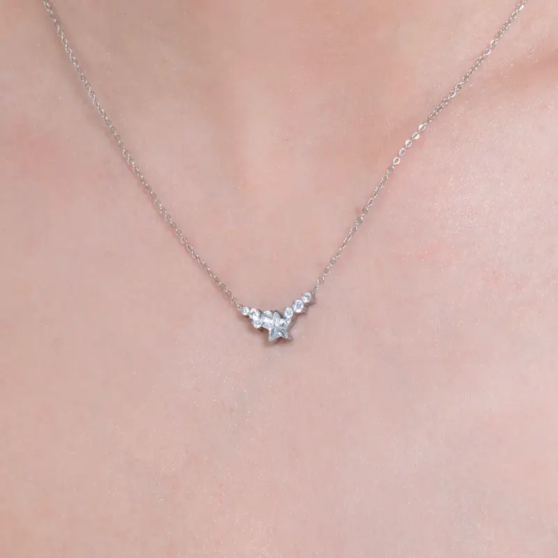 COLLANA DONNA IN ACCIAIO CON STELLA E CRISTALLI BIANCHI miniatura 2