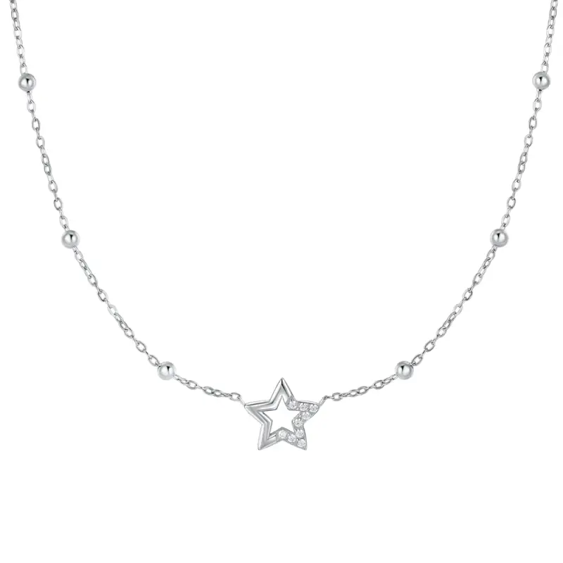 COLLANA DONNA IN ACCIAIO CON STELLA E PUNTI LUCE IN ZIRCONE BIANCO