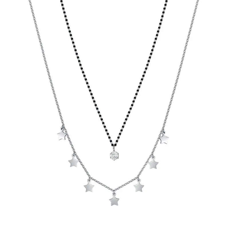 COLLANA DONNA IN ACCIAIO CON STELLE, ELEMENTI IP NERO E CRISTALLO BIANCO
