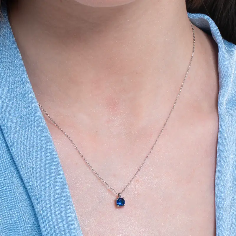 COLLANA DONNA IN ACCIAIO CON ZIRCONE BLU miniatura 2