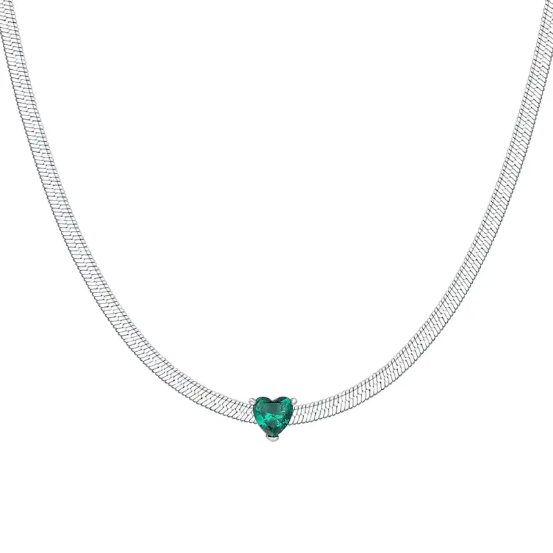 COLLANA DONNA IN ACCIAIO CON ZIRCONE VERDE