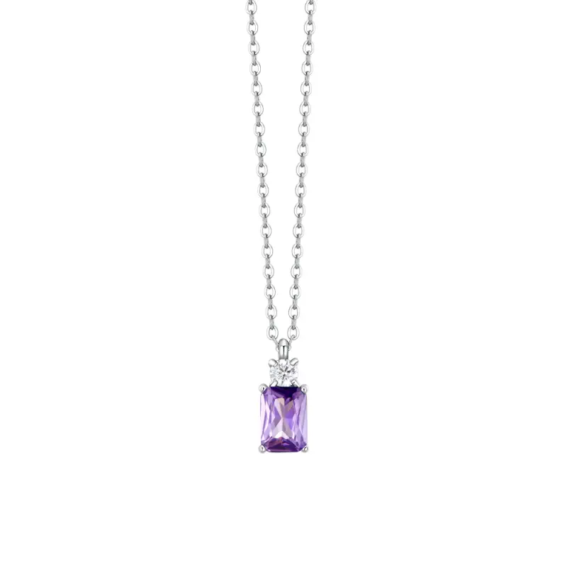 COLLANA DONNA IN ACCIAIO CON ZIRCONI VIOLA E BIANCO