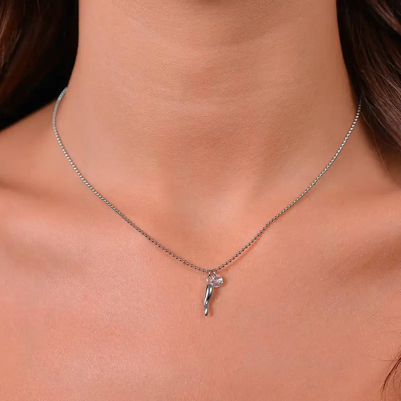 COLLANA DONNA IN ACCIAIO CORNO E ZIRCONE miniatura 2