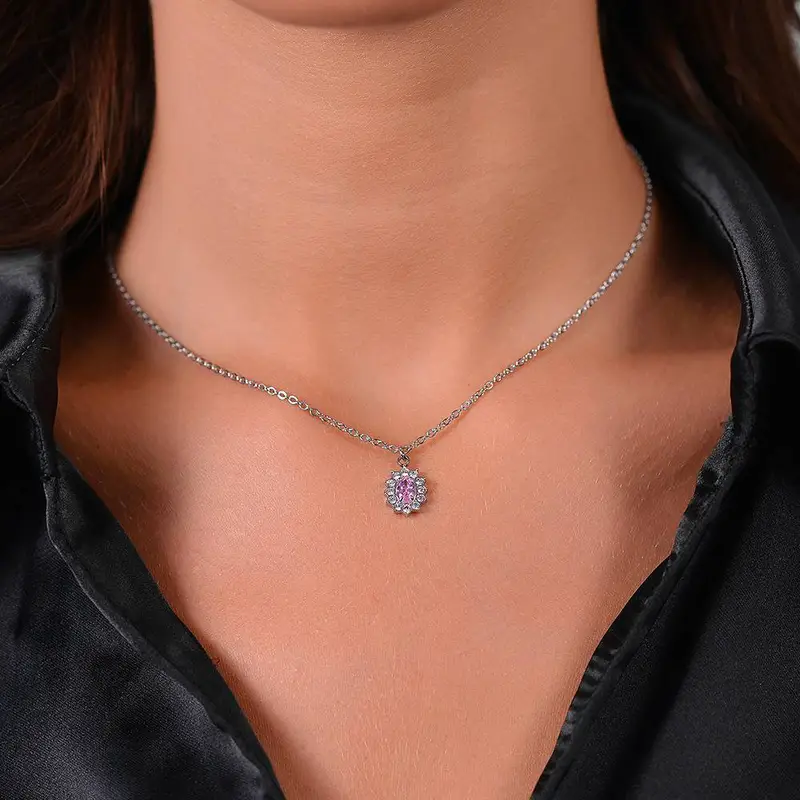 COLLANA DONNA IN ACCIAIO CRISTALLI E ZIRCONE ROSA miniatura 2