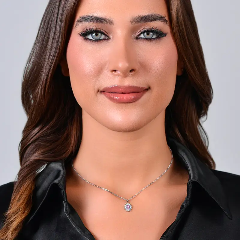 COLLANA DONNA IN ACCIAIO CRISTALLI E ZIRCONE ROSA miniatura 3