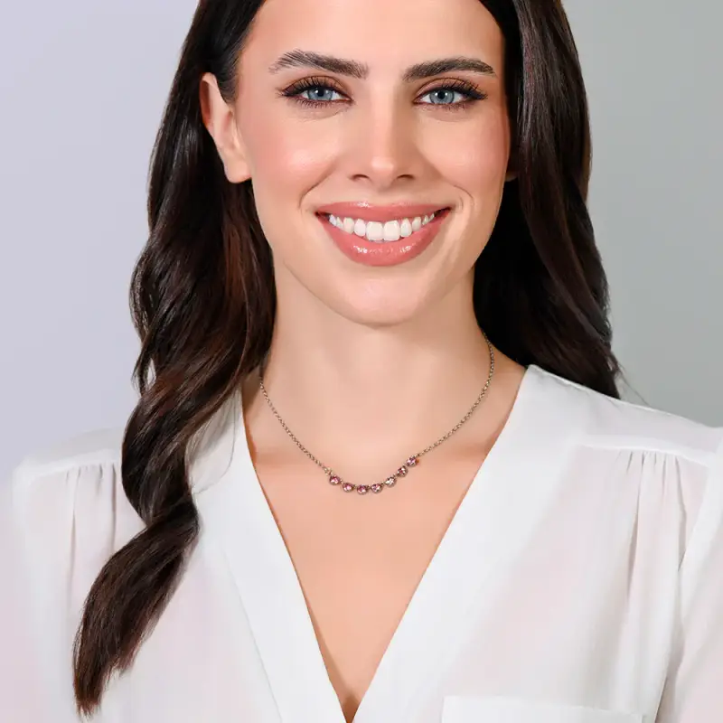 COLLANA DONNA IN ACCIAIO CRISTALLI ROSA miniatura 3