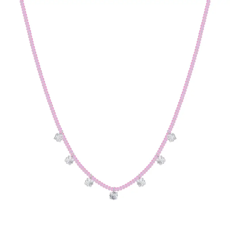 COLLANA DONNA IN ACCIAIO CRISTALLI ROSA E ZIRCONI BIANCHI