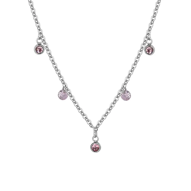 COLLANA DONNA IN ACCIAIO CRISTALLI ROSA