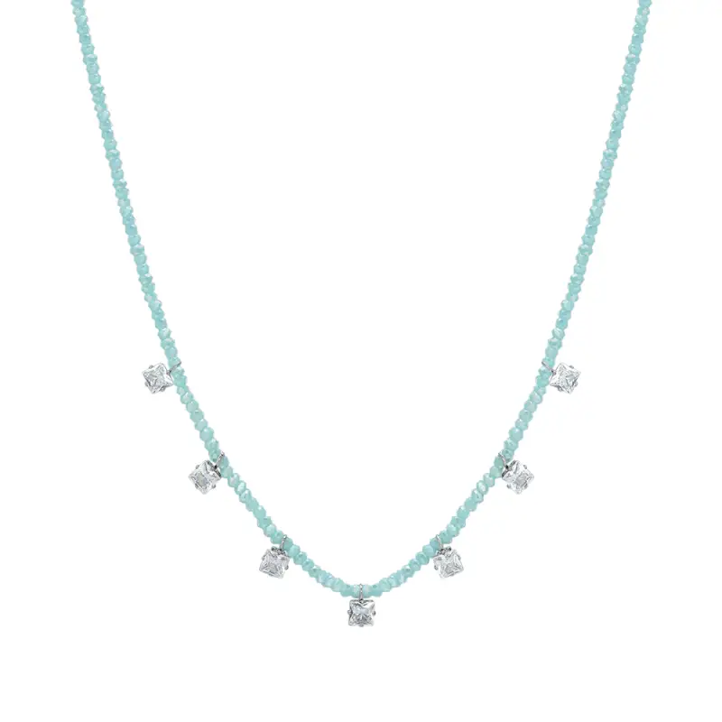 COLLANA DONNA IN ACCIAIO CRISTALLI TURCHESI E ZIRCONI BIANCHI