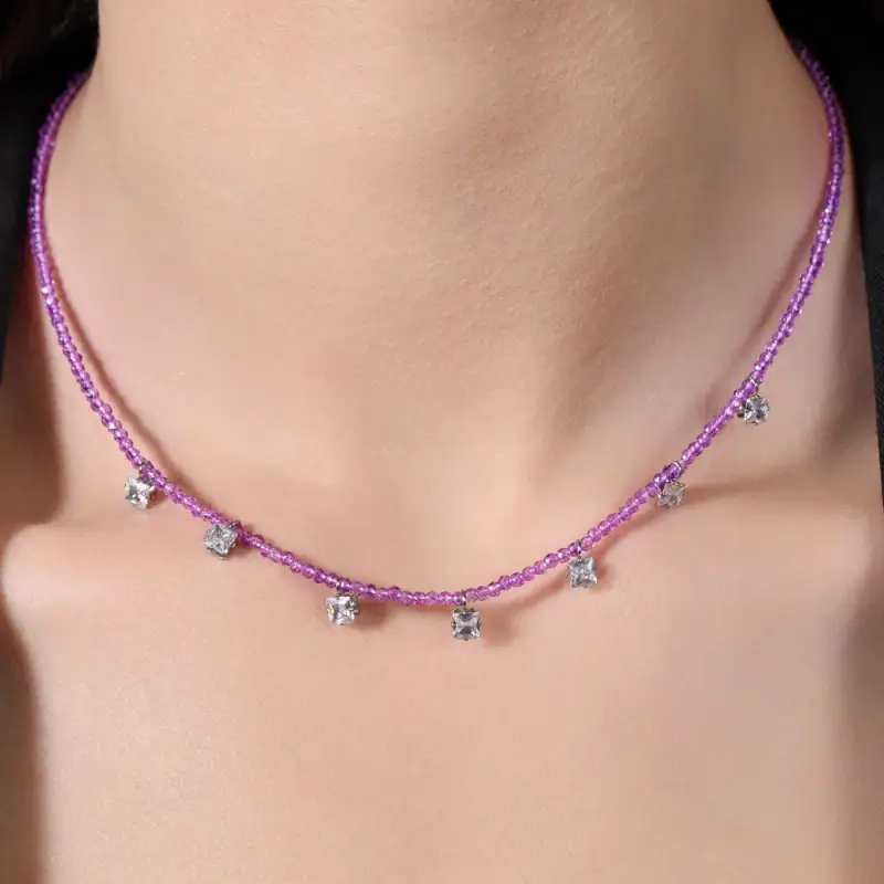 COLLANA DONNA IN ACCIAIO CRISTALLI VIOLA E ZIRCONI BIANCHI miniatura 2