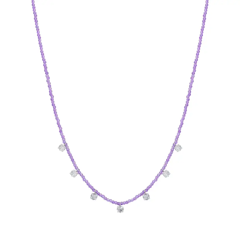 COLLANA DONNA IN ACCIAIO CRISTALLI VIOLA E ZIRCONI BIANCHI