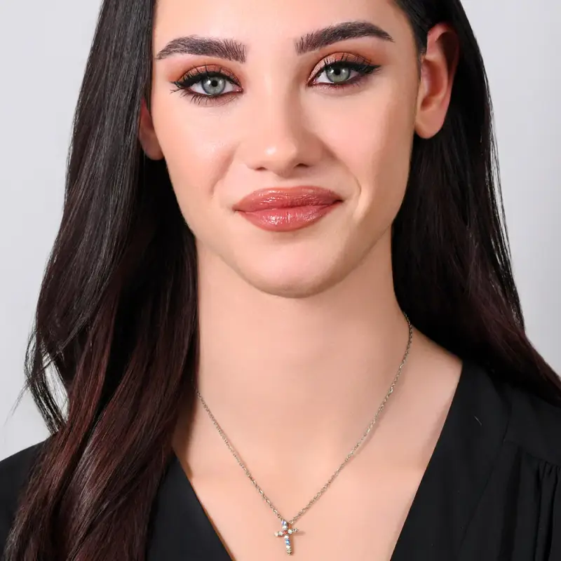 COLLANA DONNA IN ACCIAIO CROCE ZIRCONI MUTICOLOR miniatura 3