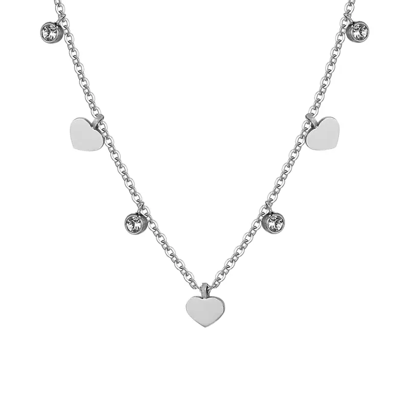 COLLANA DONNA IN ACCIAIO CUORI E CRISTALLI